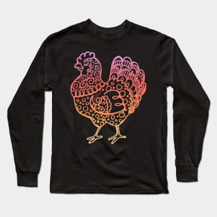 Ornate Chicken Lineart Long Sleeve T-Shirt